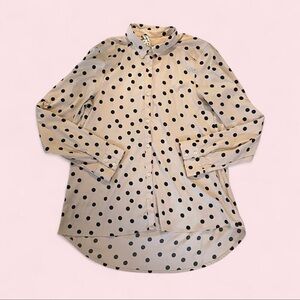 Beige Polka Dot Button-Up Blouse